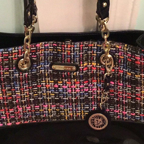 ANNE KLEIN VINTAGE BAG BLACK PATENT LEATHER /WEAVE - Picture 2 of 7